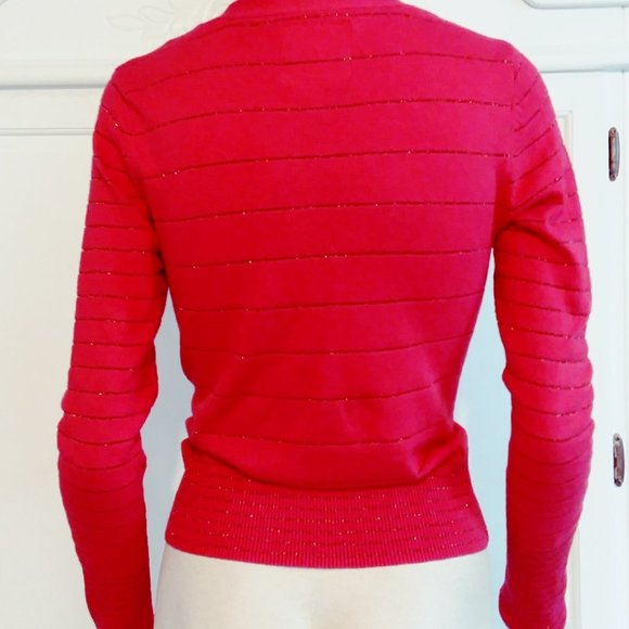 American Eagle red fitted cardigan with sparkle stripes, size small - Picture 3 of 7